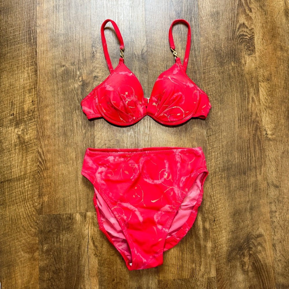 Tara Grinna Womens Bikini Set Sz 10 / 36B/C Red Gold High Cut